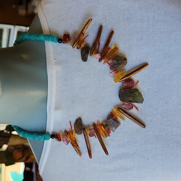 3 in 1 Necklace 18" of blue, pinks and brown. - Picture 2 of 4